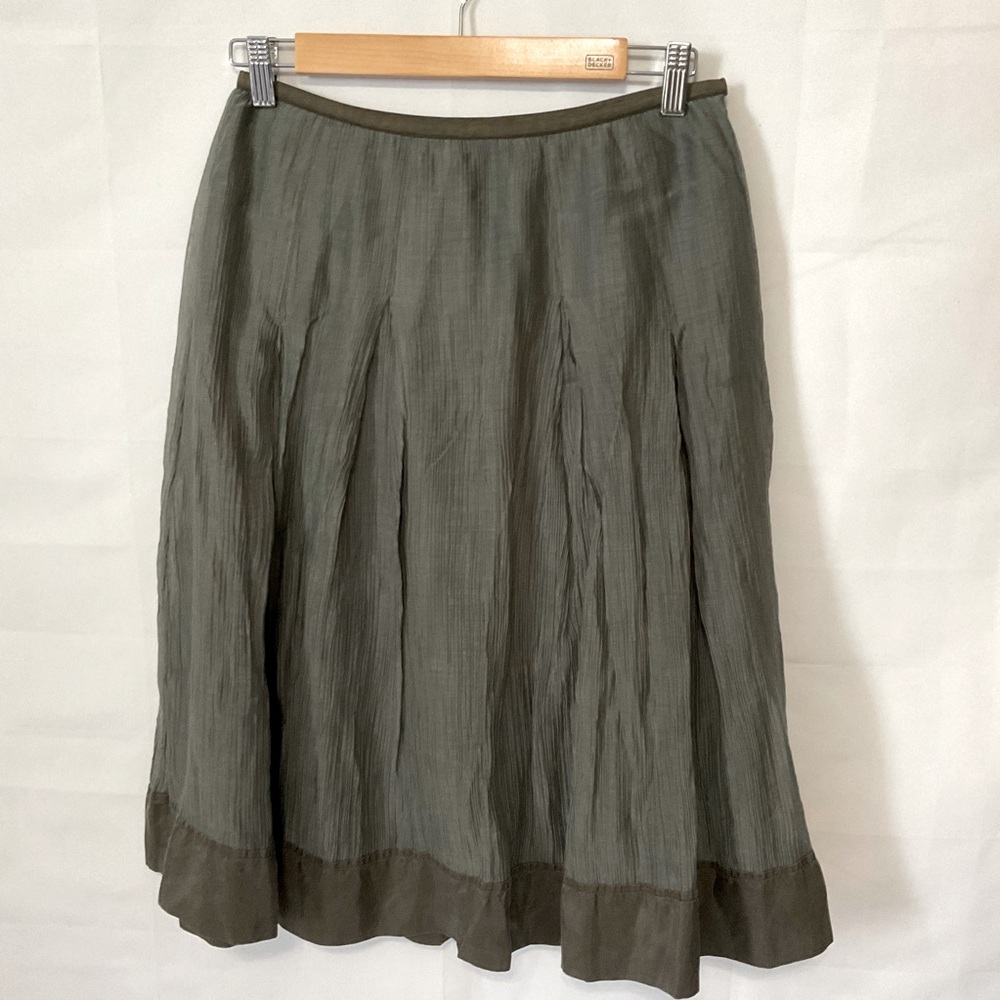 Nic & Zoe green gauzy midi skirt with silk trim sz 6